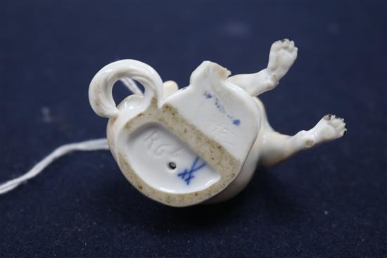 Two 20th century Meissen pugs and a Meissen leaf dish